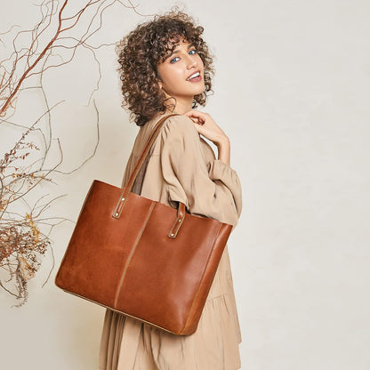 Genuine Leather Shoulder Tote Bag for Women Large Handbag Work Purse