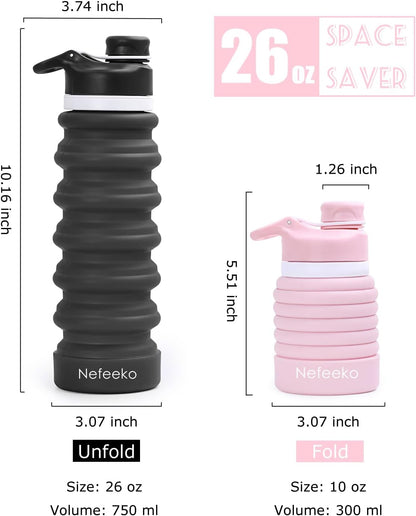 Collapsible Water Bottle, 26Oz Silicone Foldable Water Bottles