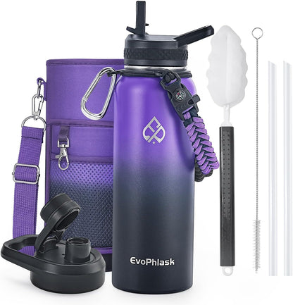 Insulated Water Bottle 40 Oz with Carrier Bag, Purple/Black