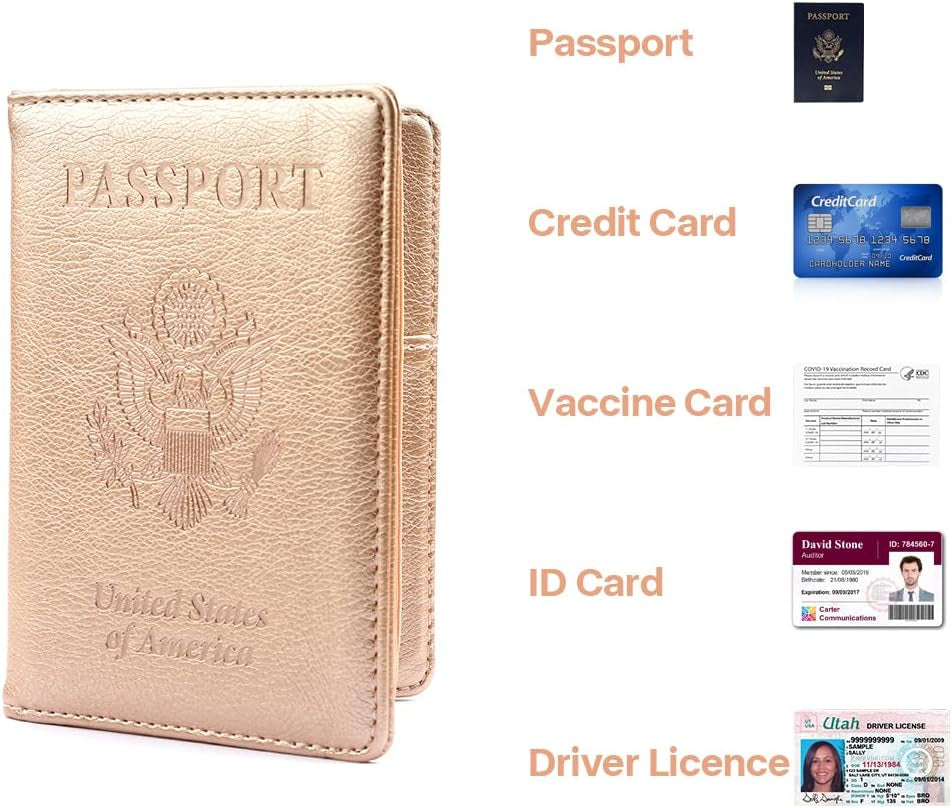 Passport Holder for Travel,Leather Passport Holder RFID Blocking Passport Cover Wallet Passport Case with Pen Holder Passport Holders for Travel Women Men Family Travels Must Haves Essential,Rose Gold