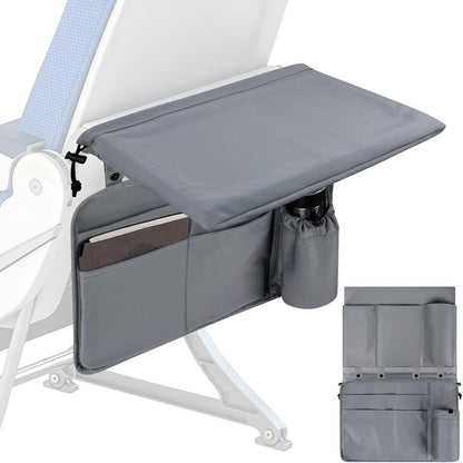 Airplane Tray Table Cover with under Desk Attachment Set, Travel Accessories for Seat Back Organize & Item Storage, Washable Airplane Accessories with Water Bottle Holder (Grey)