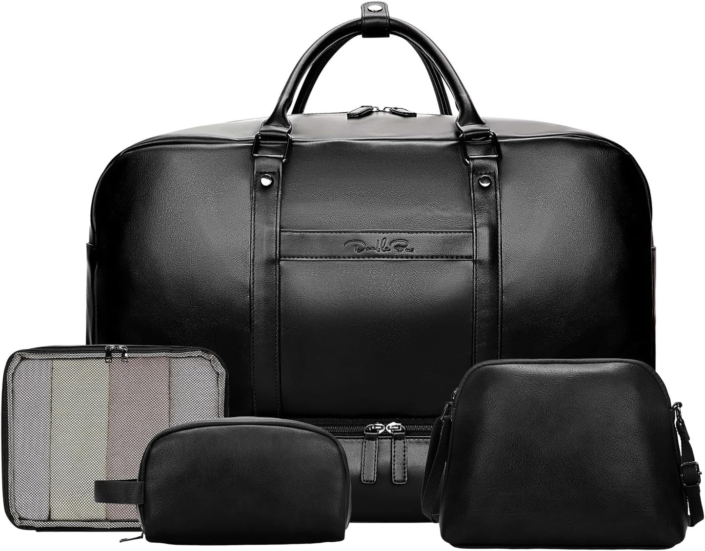 4‑PCS Leather Duffle Bag for Travel, Weekender Overnight Gym Bag Men Women