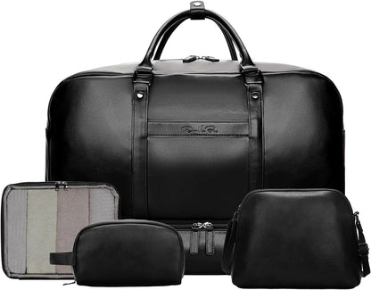 4‑PCS Leather Duffle Bag for Travel, Weekender Overnight Gym Bag Men Women