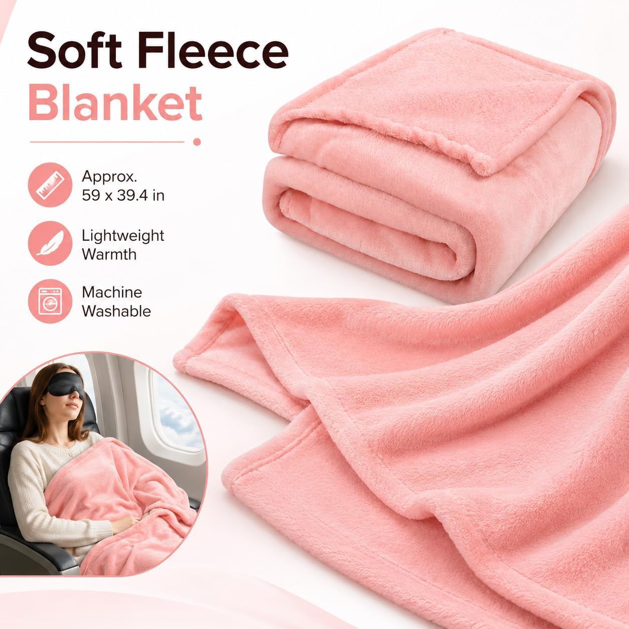 Travel Pillow and Blanket Set - Foot Hammock Rest Airplane Essentials, Pink