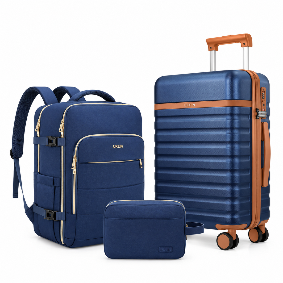 3-Piece Hardshell Carry-On, Travel Backpack & Toiletry Bag Set