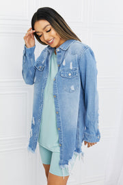 Full Size Distressed  Denim Jacket