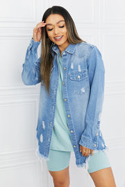 Full Size Distressed  Denim Jacket