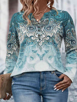 Plus Size Printed Button-Up Long Sleeve T-Shirt