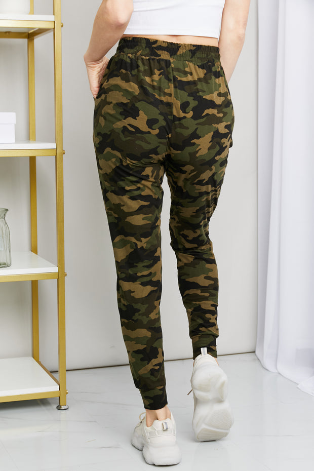 Full Size Camouflage Drawstring Waist Joggers