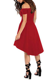 Women Off The Shoulder Short Sleeve High Low  Dress