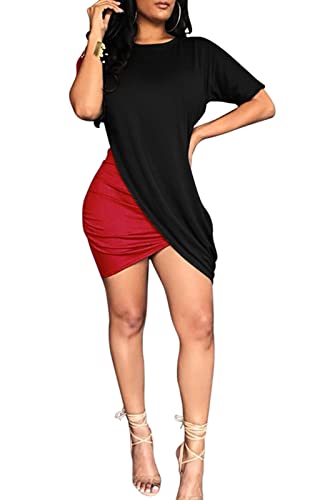 Short Sleeve Solid Color Bodycon  T Shirt Mini Short Dress