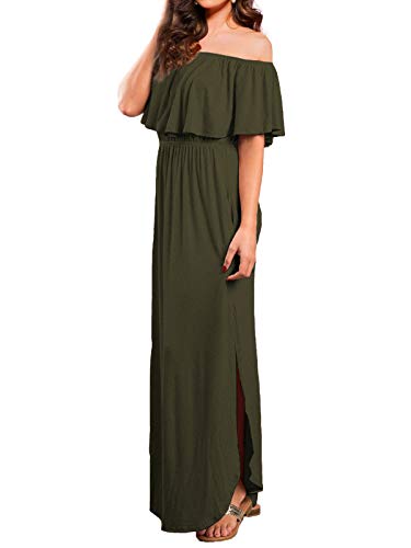 Off Shoulder Summer Casual Long Ruffle Beach Maxi Dress with Pockets