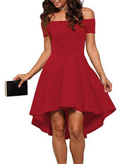 Women Off The Shoulder Short Sleeve High Low  Dress