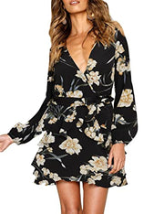 V Neck Dress Floral Mini Swing Dress