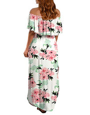 Off Shoulder Summer Casual Long Ruffle Beach Maxi Dress with Pockets