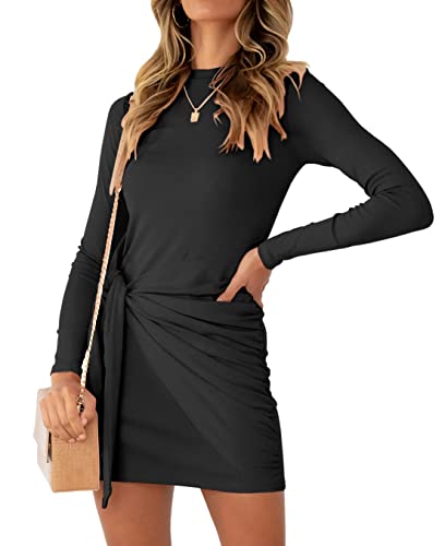 Short Dress Casual Crewneck Long Sleeve Shirt Mini Dress