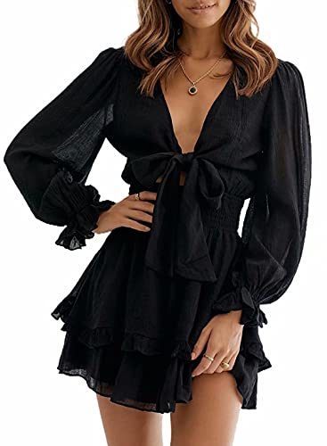 Casual Vacation  Ruffle  Long Sleeve Empire Waist Tie Knot Cute Chiffon Dress