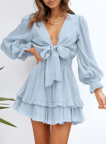 Casual Vacation  Ruffle  Long Sleeve Empire Waist Tie Knot Cute Chiffon Dress