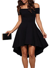 Women Off The Shoulder Short Sleeve High Low  Dress