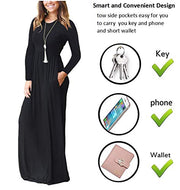 Casual Long Sleeve Black  Maxi Dresses with Pockets
