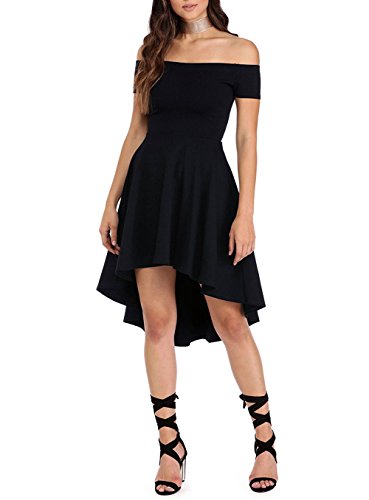 Women Off The Shoulder Short Sleeve High Low  Dress