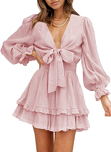 Casual Vacation  Ruffle  Long Sleeve Empire Waist Tie Knot Cute Chiffon Dress