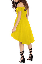 Women Off The Shoulder Short Sleeve High Low  Dress