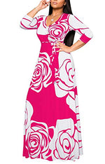 V-Neck Floral Flowy Maxi Wrap Dress