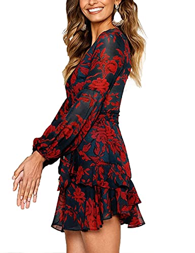 V Neck Dress Floral Mini Swing Dress
