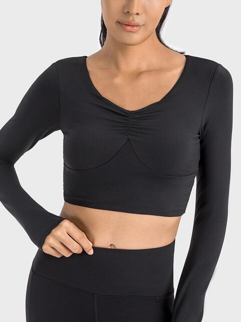 Ruched Cropped Long Sleeve Sports Top