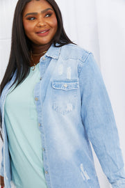 Full Size Distressed  Denim Jacket
