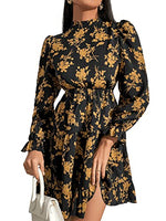 Long Sleeve Floral Print Ruffle Short Dress