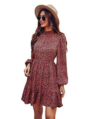 Long Sleeve Floral Print Ruffle Short Dress