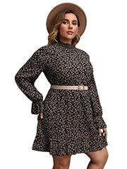 Long Sleeve Floral Print Ruffle Short Dress