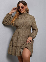 Long Sleeve Floral Print Ruffle Short Dress