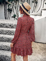 Long Sleeve Floral Print Ruffle Short Dress