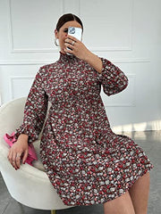 Long Sleeve Floral Print Ruffle Short Dress