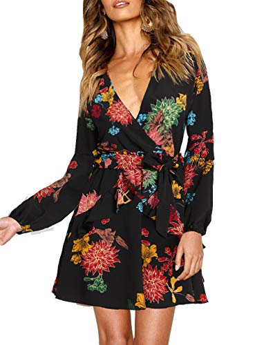 V Neck Dress Floral Mini Swing Dress