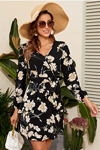 V Neck Dress Floral Mini Swing Dress