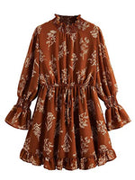 Long Sleeve Floral Print Ruffle Short Dress
