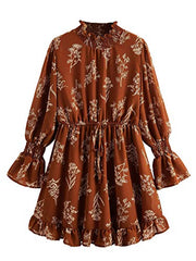Long Sleeve Floral Print Ruffle Short Dress