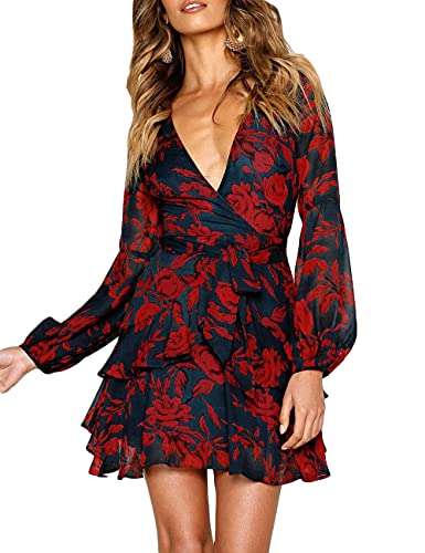 V Neck Dress Floral Mini Swing Dress