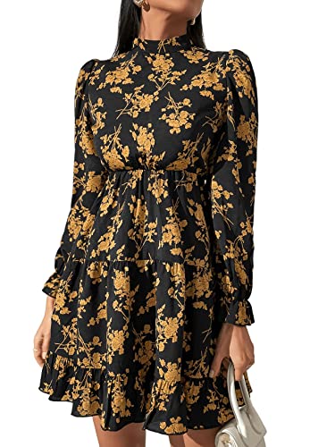Long Sleeve Floral Print Ruffle Short Dress
