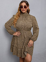 Long Sleeve Floral Print Ruffle Short Dress