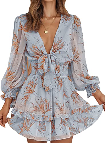 Casual Vacation  Ruffle  Long Sleeve Empire Waist Tie Knot Cute Chiffon Dress