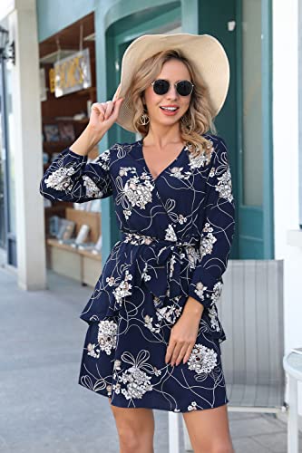 V Neck Dress Floral Mini Swing Dress