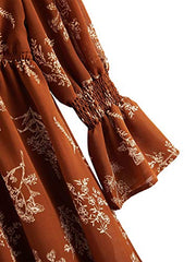 Long Sleeve Floral Print Ruffle Short Dress