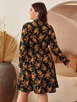 Long Sleeve Floral Print Ruffle Short Dress