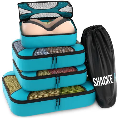 5 Set Packing Cubes Travel Luggage Organizers with Laundry Bag