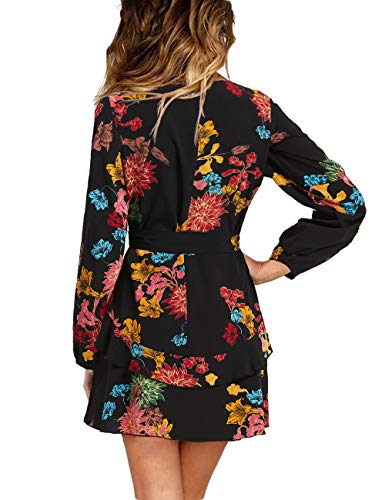 V Neck Dress Floral Mini Swing Dress